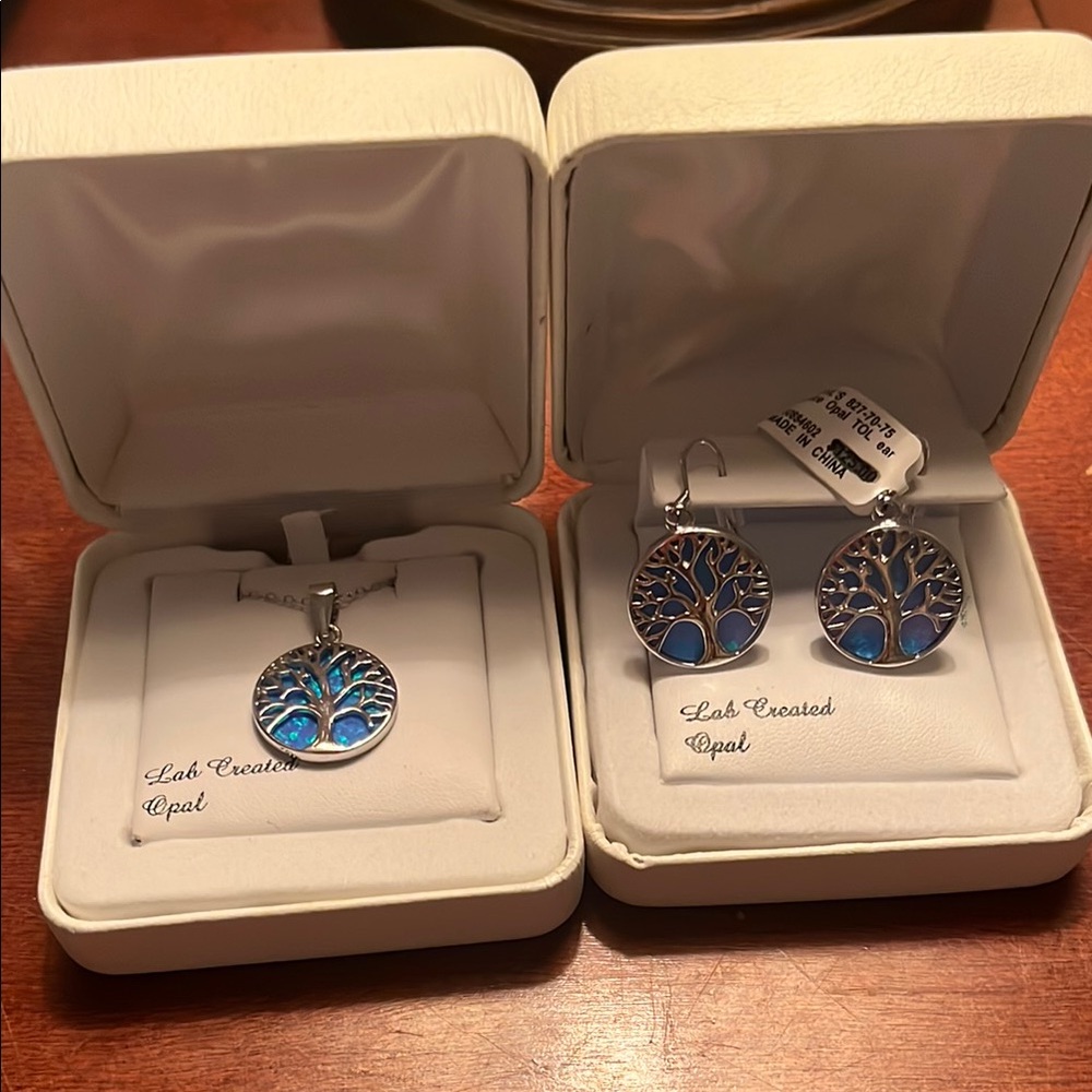 Lab Created Opal Tree of Life Jewelry Set